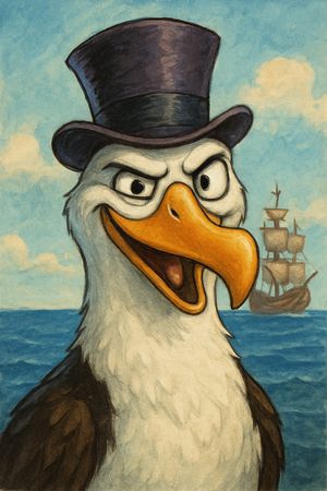 An Albatross in a top hat, cartoon